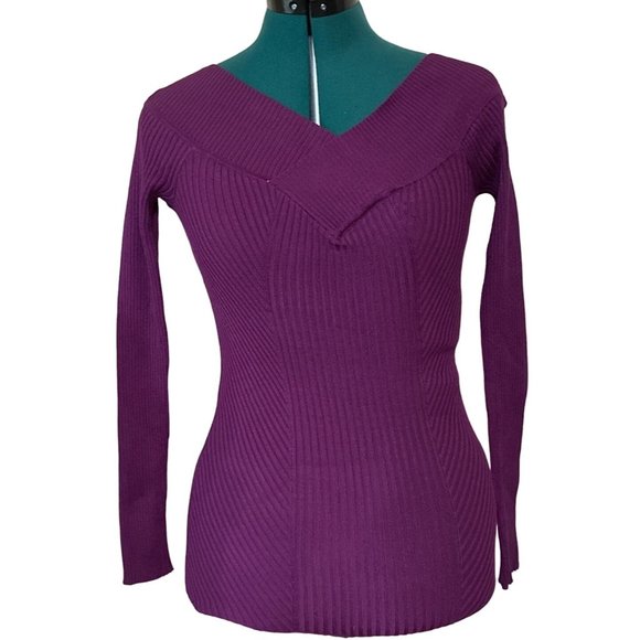 Candie's Purple Portrait Neckline Stretch Sweater Rayon Blend Junior Size M NWT - Picture 1 of 16